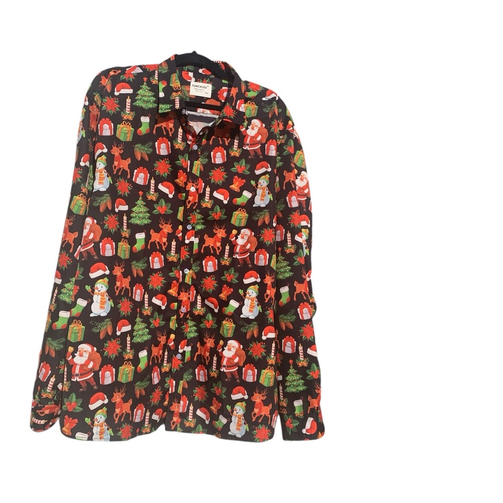 Tunevuse men’s button Christmas shirt size 3XL  holiday Christmas Santa fun